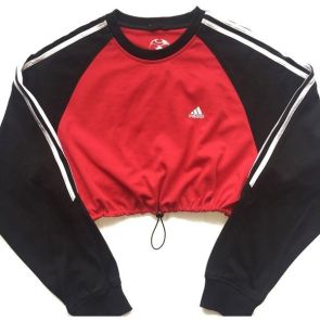 reworked adidas stripe block crop sweatshirt